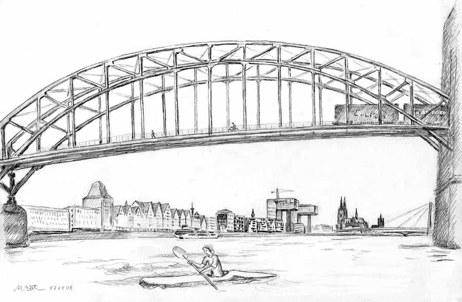 S&uuml;dbr&uuml;cke, "Siebengebirge", Galgenh&auml;user, K&ouml;lner Dom, Gro&szlig; St.Martin